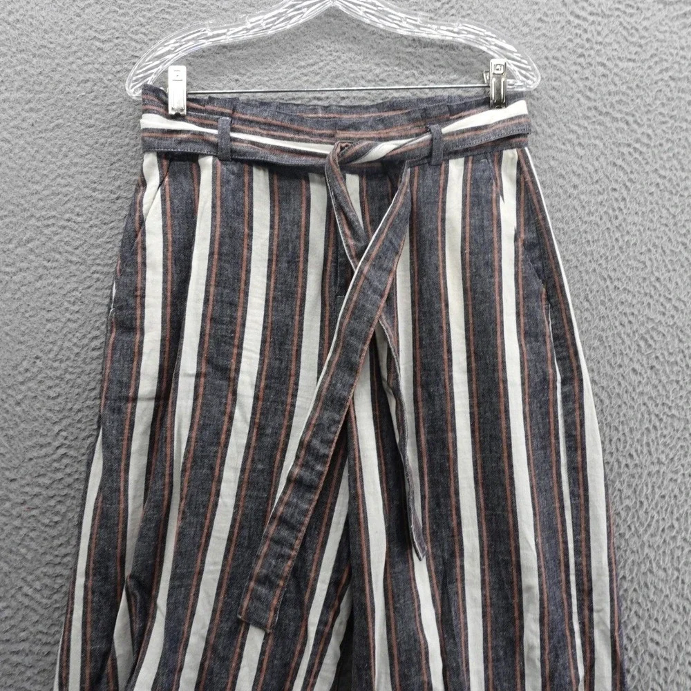 Banana Republic Blake Crop‎ Pants Size 6 Linen Blend Striped Wide Leg Belted